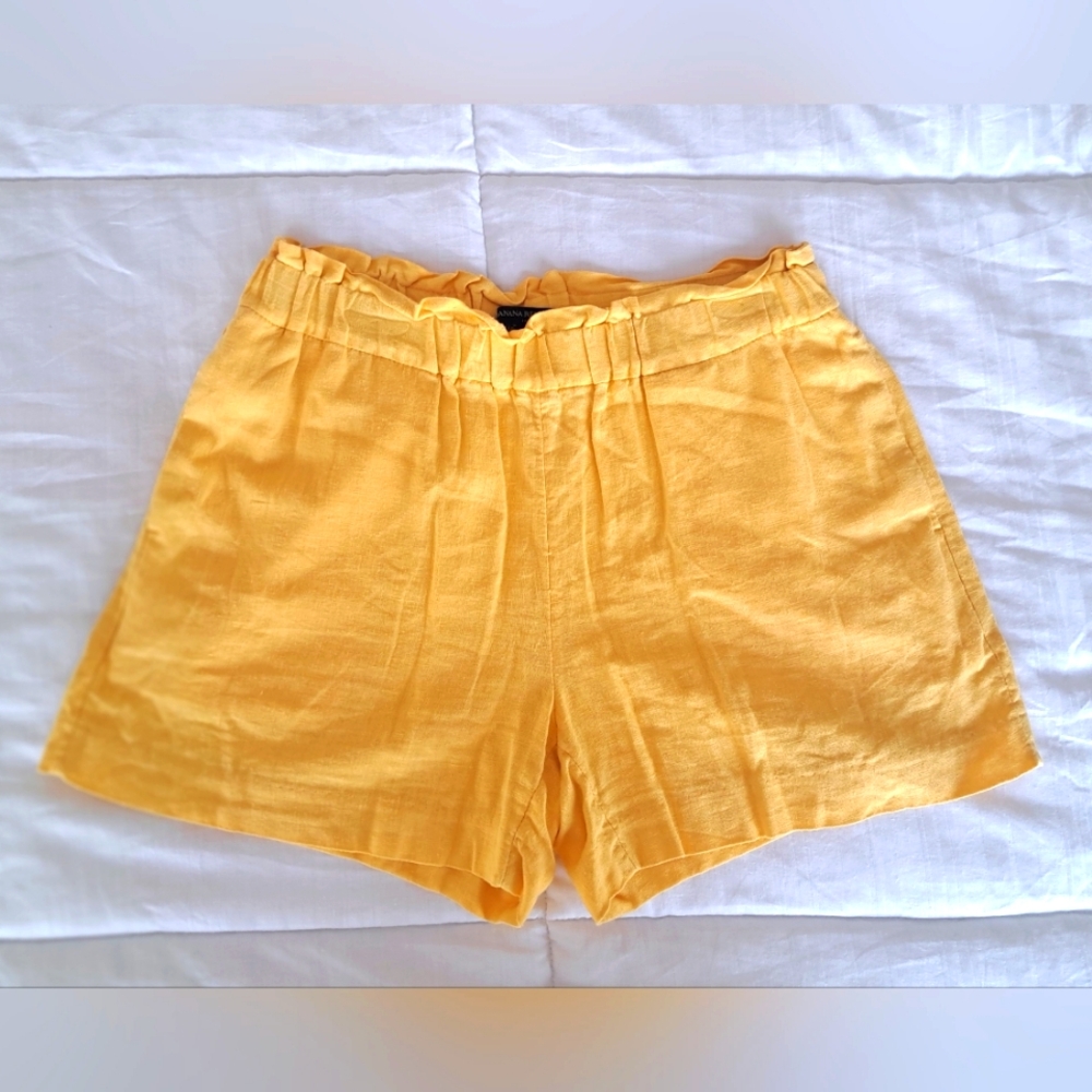 Banana Republic Hi-rise Linen Shorts, Yellow, XS